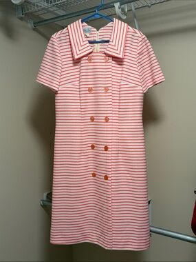 Vintage mod coral Stripe Double-Breasted Dress size 18